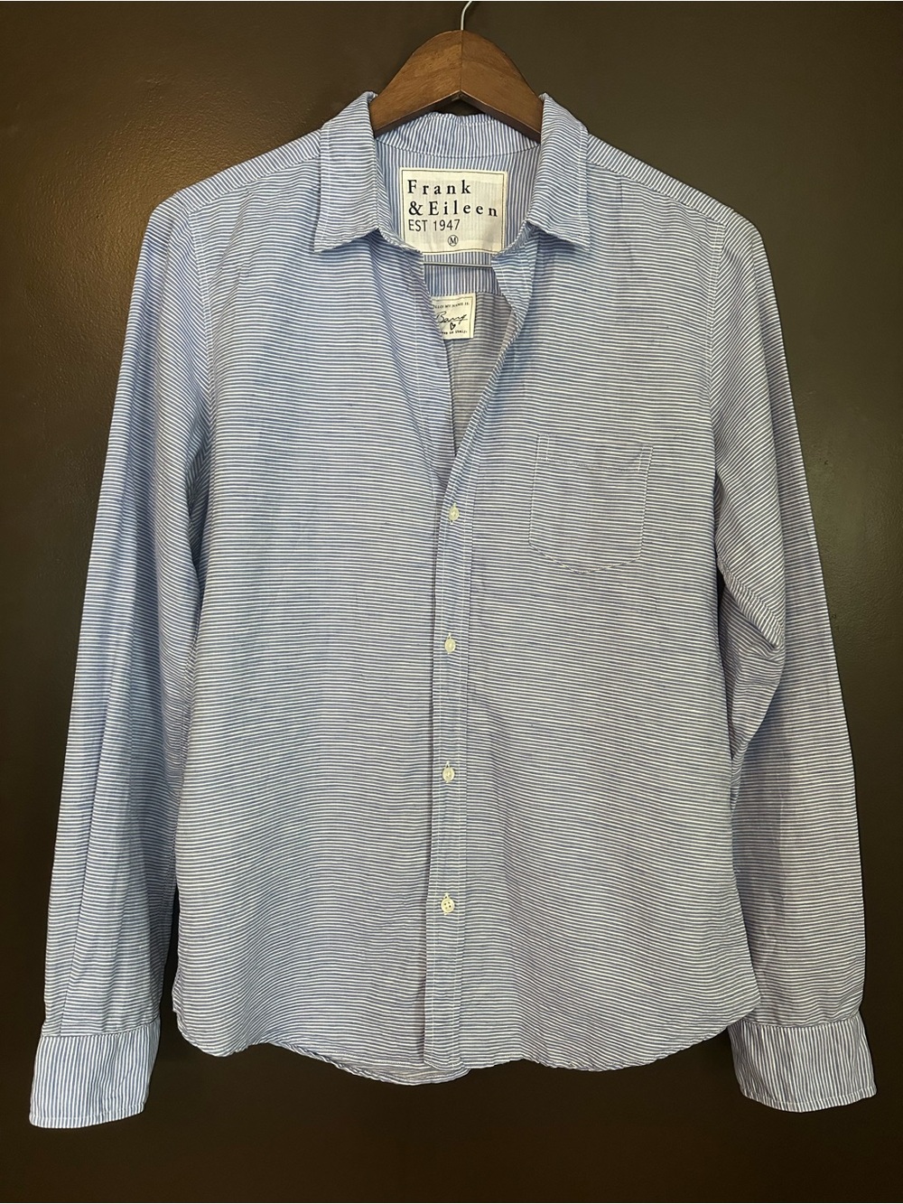 FRANK & EILEEN Striped Cotton Linen Barry Button Down Shirt Size Medium